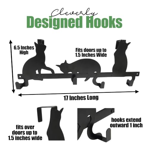 Evelots Over The Door 4 Hook Towel/Coat Rack Hanger Organizer, Kitty Cat Design-Easy No Tool Installation-Black Iron-Holds 20 lbs. - size: 1 Pack, style: 4 Hook Kitty Cat Design