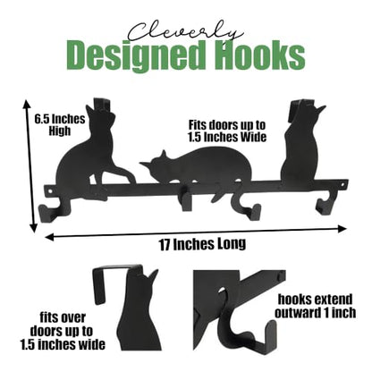 Evelots Over The Door 4 Hook Towel/Coat Rack Hanger Organizer, Kitty Cat Design-Easy No Tool Installation-Black Iron-Holds 20 lbs. - size: 1 Pack, style: 4 Hook Kitty Cat Design