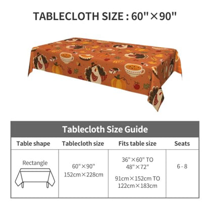 Worltoldb Thanksgiving Turkey Tablecloths Polyester Table Cloth for Kitchen Dinning Table Washable Table Cover for Parties Wedding Picnic - color: White18
