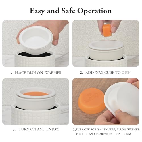 Ceramic Candle Warmer and Wax Melt Warmer with 1 PC Silicone Liner | 4-in-1 Electric Warmer for Jar Candle Wax Cube Essential Oil Coffee, Ideal Gift for Home Office Kitchen（Waffle） - color: White Waffle