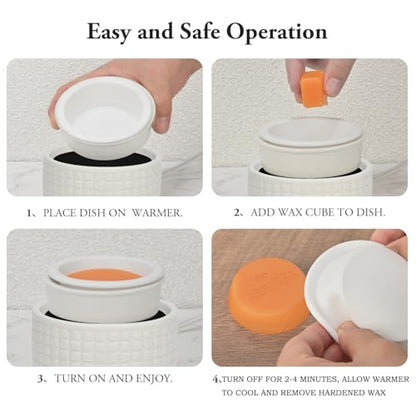 Ceramic Candle Warmer and Wax Melt Warmer with 1 PC Silicone Liner | 4-in-1 Electric Warmer for Jar Candle Wax Cube Essential Oil Coffee, Ideal Gift for Home Office Kitchen（Waffle） - color: White Waffle