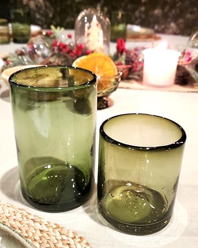 Solid Olive Green 14 oz Drinking Glasses (set of 6), Recycled Glass, Lead-free, Toxin-Free (14oz Drinking) - color: Olive Green, size: 14 oz