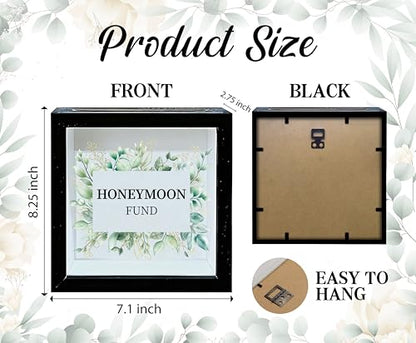 Honeymoon Fund Box, 8×8 Wedding Shadow Box Frame with Slot, Greenery Gold Foil Wedding Money Saving Decoration for Reception Bridal Shower, Travel Fund Memory Keepsake Gift -A18 - size: 8×8 greenery gold foil
