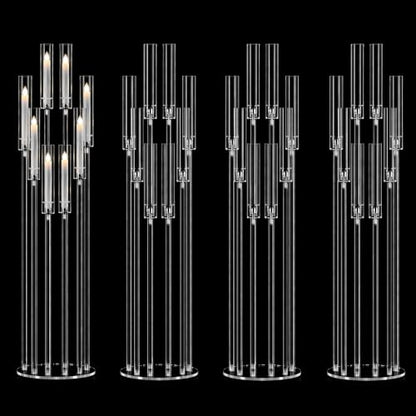 4PCS 8-Arm Acrylic Candelabra Centerpieces for Tables, Sturdy Solid Rods 45.6" Tall Floor Candle Holders Set with Shades for Wedding Birthday Party Anniversary, Clear
