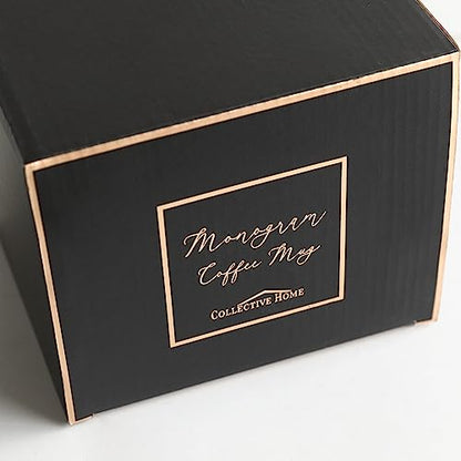 COLLECTIVE HOME Ceramic Coffee Mug, 15 oz Monogram Cup with Gift Box(W) | Dishwasher Safe, Engraved Gold Letter , Personalized Housewarming Birthday Present, Christmas Thanksgiving Mothers Day Gifts - color: gold-w
