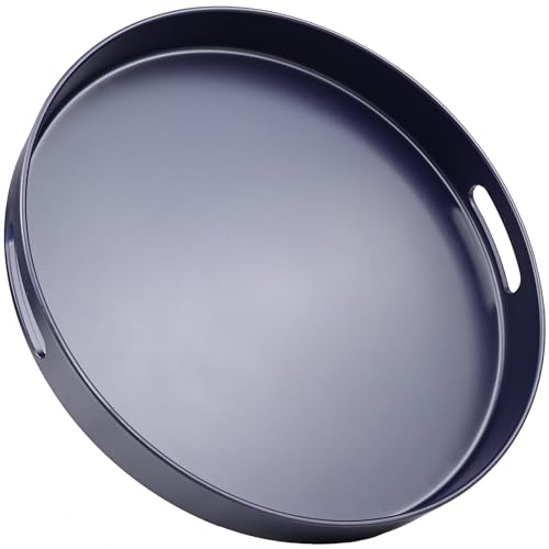 Navy Blue Decorative Serving Tray with Handles, 13” Versatile Ottoman Tray for Coffee Table, Entertaining, Outdoor Patio, Living Room - color: Royal Blue, size: 13"