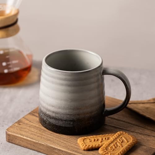 15.5oz Large Heavyweight Ceramic Mug, Reactive (Grey-Black) | 15.5oz Medium-Large, Heavy Weighted Stoneware, Reactive Transmutation Glaze, Microwave & Dishwasher Safe, Gift Box - color: Grey Black
