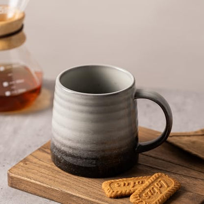 15.5oz Large Heavyweight Ceramic Mug, Reactive (Grey-Black) | 15.5oz Medium-Large, Heavy Weighted Stoneware, Reactive Transmutation Glaze, Microwave & Dishwasher Safe, Gift Box - color: Grey Black