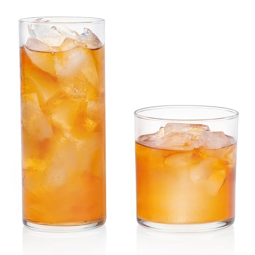 Libbey Miles Tumbler and Rocks Bar Drinkware Glasses Set, Clear All-Purpose 16 Piece Glassware Set, Sleek Glass Drinking Cups for Everyday Use - color: 06 - Miles