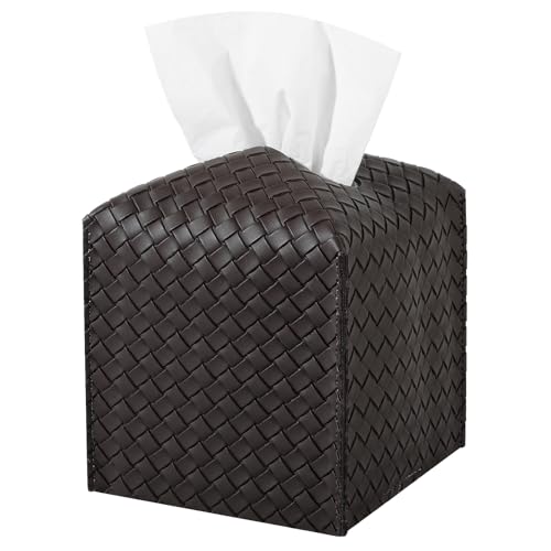 Tissue Box Cover Square Leather Facial Paper Holder, Chocolate Brown | PU Leather，Easy to Fill, Easy Clean, Decorative Cube Tissue Box Holder for Office, Bathroom,Kitchen, Living room, Guest room - color: Chocolate Brown, size: square
