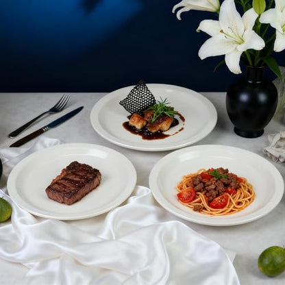 Stoneware Narrow Rim Commercial Grade Dinnerware America White, Plate 9", Case of 24 - color: America White, size: Plate 9"