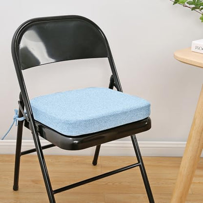 SINOSSO Memory Foam Chair Cushion for Folding Chair 1 Pcs, Thickened 2" Square Kitchen Chair Pad with Ties, Indoor Non-Slip Dining Chair Seat Cushion (1 Piece, Water Blue) - color: Water Blue