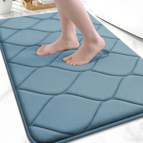 Smiry Memory Foam Bath Mat 24x16, Ultra Soft Absorbent Bathroom Rugs | Airy Blue, Plush Quick Dry and Machine Washable Cushion Bath Mats for Bathroom, Shower, Tub & Home Decor - color: Airy Blue, size: 24"x16"