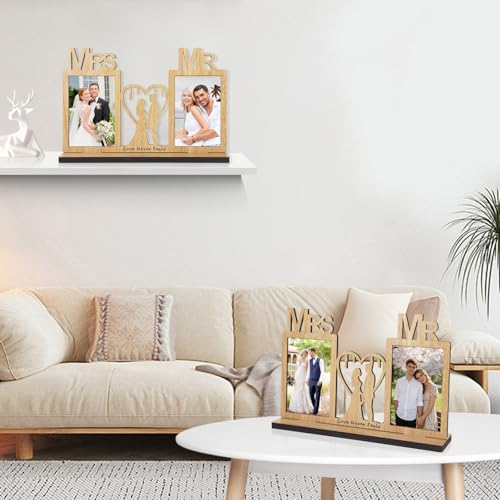 4x6 Couples Wedding Picture Frame Mr and Mrs Wedding Photo Frame Anniversary Desktop Picture Frame with Two 4x6 Openings - color: Yellow-Couples Picture Frame