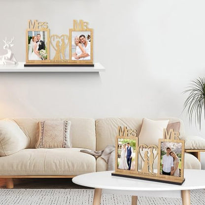 4x6 Couples Wedding Picture Frame Mr and Mrs Wedding Photo Frame Anniversary Desktop Picture Frame with Two 4x6 Openings - color: Yellow-Couples Picture Frame