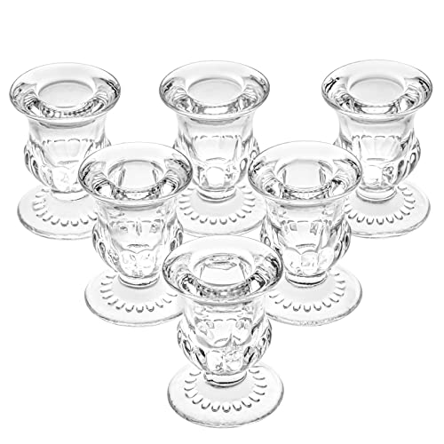 Glass Taper Candle Holders Set of 6 Clear Crystal Candle Holders for Candlesticks, Elegant Candlestick Holders for Table Centerpiece Wedding Party Christmas Thanksgiving Festival