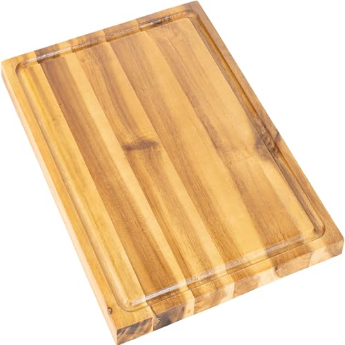 happimess Eldridge Medium 16" x 11" Acacia Cutting Board, Natural | Handcrafted, 1 Inch Thick, Reversible Design, Juice Grooves, Authentic Wood Grain, Rectangular, Farmhouse Style - color: Natural, size: 16"L x 11"W