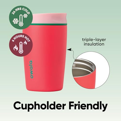 Owala SmoothSip Slider Insulated Stainless Steel Coffee Tumbler, Reusable Iced Coffee Cup, Hot Coffee Travel Mug, BPA Free 12 oz, Pink/Red (Strawberry Fields) - color: Strawberry Fields, size: 12 Ounces, style: No Handle