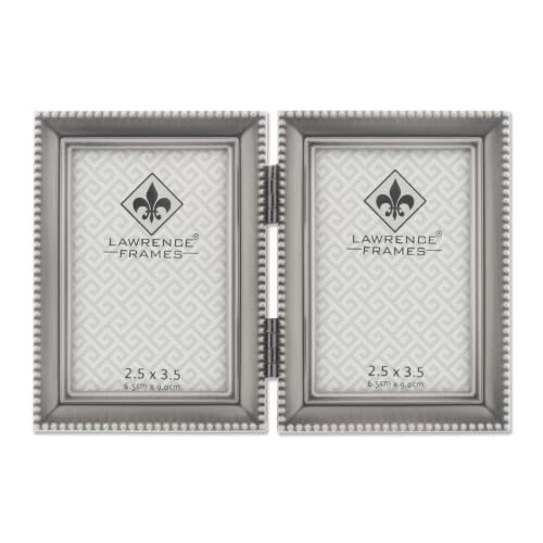 Lawrence Frames Bead Border Design, 2.5x3.5 Double, Pewter - color: Pewter, size: 2.5x3.5 Double