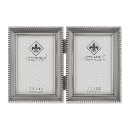 Lawrence Frames Bead Border Design, 2.5x3.5 Double, Pewter - color: Pewter, size: 2.5x3.5 Double