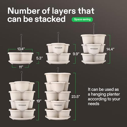 VIVOSUN 5 Tier Vertical Gardening Stackable Planter for Flowers, Ivory | Planter for Herbs, Vegetable - size: 1 Pack