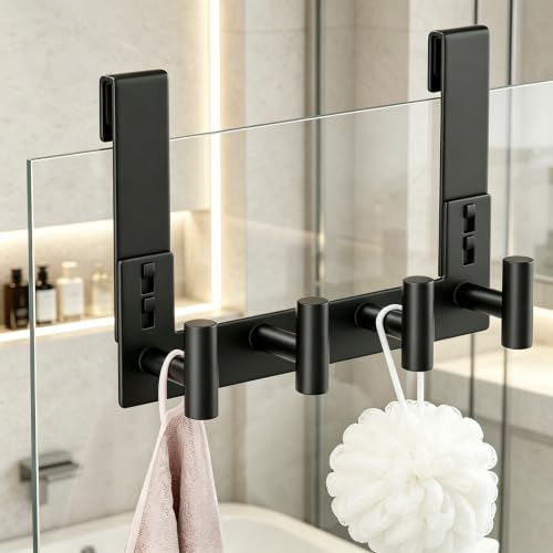 HUFEEOH Over The Door Hooks, Stainless Steel T Shape Non-Slip Door Hanger Rack, Tool-Free Easy Install Towel Coat Organizer Hooks for Bathroom (Fits 3/8" Thick Door - 4 "T Hooks - 1 Pack) - color: Black, size: Fits 3/8" Thick Door - 4 "T” Hooks