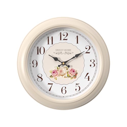 Abdurey Sweet French Decorative Wall Clock,Creamy White Rose Style | Battery Operated Silent Decor Wall Clocks for Living Room, farmhouse, Bedroom, Bathroom, Dining Room 11.5"