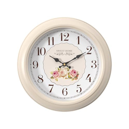 Abdurey Sweet French Decorative Wall Clock,Creamy White Rose Style | Battery Operated Silent Decor Wall Clocks for Living Room, farmhouse, Bedroom, Bathroom, Dining Room 11.5"