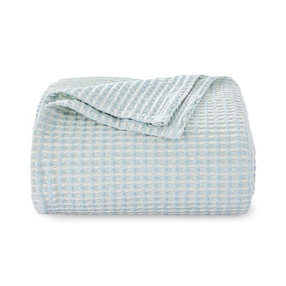 EGOHOME Lightweight Cotton Two-Tone Check Pattern Waffle Throw Blanket | Light Blue/White, 50"x60", Soft & Breathable for Bed, Couch, Sofa, All Seasons - color: Blue/White, size: Throw