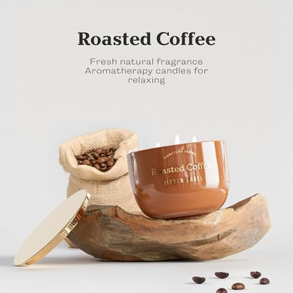Hidden Label Roasted Coffee Candle, 18oz 3-Wick Soy Wax, 75H Aromatherapy | Long Lasting Burn | Strong Hot & Cold Throw | Non Toxic Plant Based | Kitchen & Office Decor | Gift Ready - color: Roasted Coffee