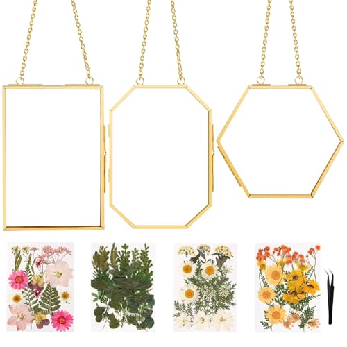 3pcs Pressed Flower Frames FC-US-Frames-T3-0108GoldHua - color: Gold flower