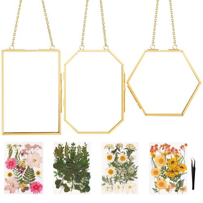 3pcs Pressed Flower Frames FC-US-Frames-T3-0108GoldHua - color: Gold flower
