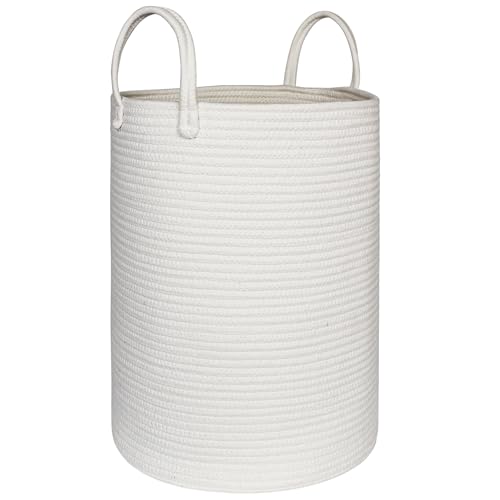 Large White Laundry Basket, 80L Tall Blanket Basket Living Room, Cotton Rope Toy Bin for Organizing, XL Woven Baby Nursery Laundry Hamper with Handle, White Room Decor, Bedroom Aesthetic - color: White, size: 16.5"D x 22.5"H
