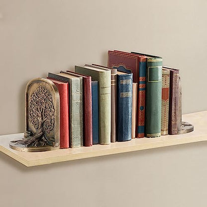 Tree of Life Bookends, Antique Brass, 2 Decorative Bookends for Shelves or Bookcase, Cast Iron, Non-Skid Heavy Bookends, Home Décor Gift