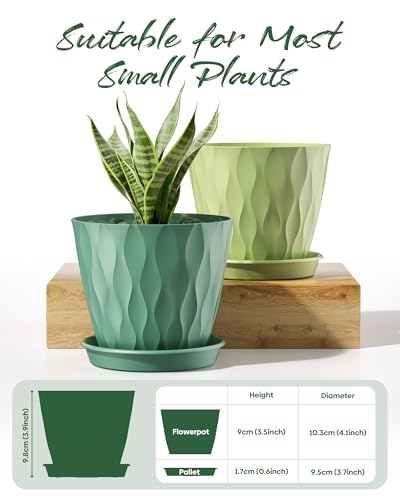 6 Pack Plant Pots with Drainage Holes, 4 Inch Plastic Indoor Flower Pots, Succulent Pots for Orchids, Violets, Succulents, Herbs and Other Small Plant, White - color: White
