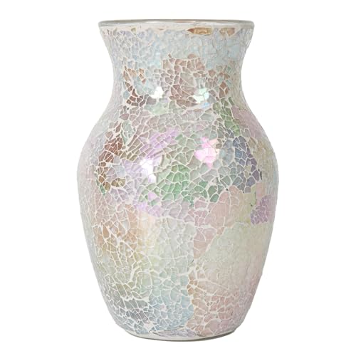 Mosaic Glass Flower Vase for Home Decor, Handmade Glass Vases for Living Room, Kitchen, Wedding, Office (Fluorescent White, 5 * 8 Inch) - color: Fluorescent White