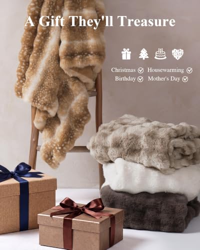 Ultra Soft Cozy Faux Fur Throw Blanket, Fuzzy Plush Thick Bubble Blanket, Oversize Luxury Fluffy Blanket for Couch, Bed, Bedroom and Living Room, 60x80 Inches, Tie-Dye Camel - color: Tie-dye Camel, size: Twin
