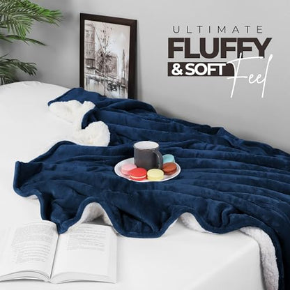 Utopia Bedding Sherpa Blanket Twin Size (Navy, 90x66 Inches) - Soft Lightweight Plush Fleece Reversible Winter Blanket for Bed, Sofa, Couch, Camping and Travel - color: Navy, size: Twin (90x66 Inch)