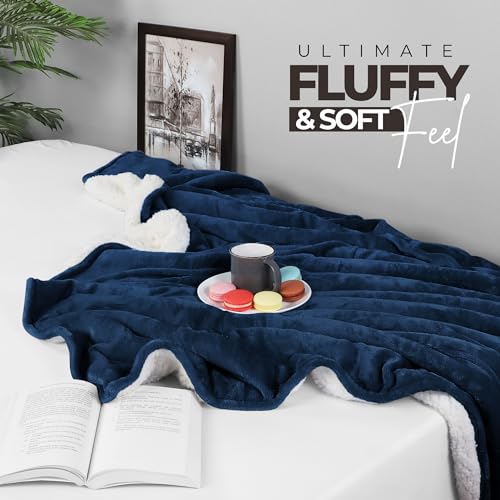 Utopia Bedding Reversible Plush Sherpa Blanket King Size Navy, 90x102 Inch | Soft, Warm, Fleece, Bed, Sofa, Couch, Camping, Travel, Cozy, All Season - color: Navy, size: King (90x102 Inch)