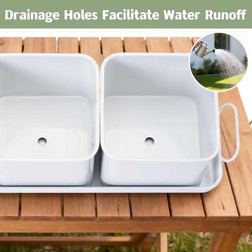Indoor Herb Garden, Herb Planter Set with Handled Tray, 3 Iron Indoor Plant Pots with Drainage Holes, Windowsill Planter with Customizable Labels, Marker Pen, 10 Plant Labels, Window Pots, White