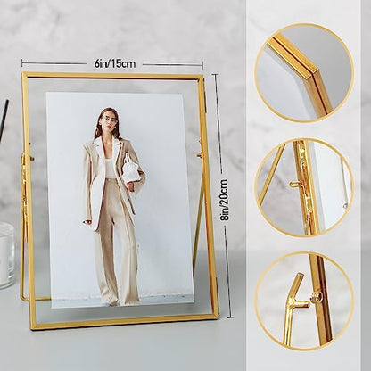 Gold Picture Floating Frame, Set of 2 Pressed Glass Floating Frames, 6 x 8 Standing Gold Picture Frame for 5x7, 4x6, 3x5 Photo Tabletop Display - color: Gold, size: 6x8 inch