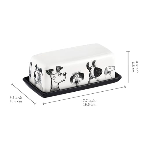 Bico Doodle Pawtrait Ceramic Butter Dish with Lid, Wide Butter Keeper for Counter, Kitchen Countertop, Microwave and Dishwasher Safe - color: Doodle Pawtrait