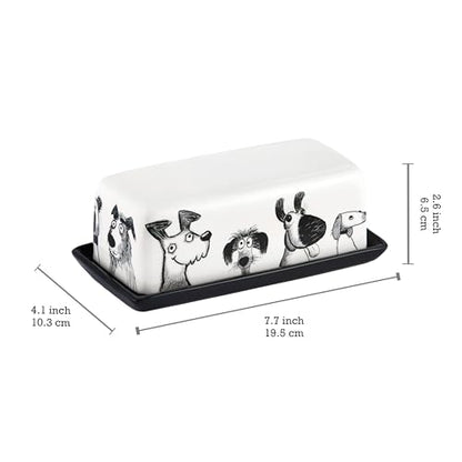 Bico Doodle Pawtrait Ceramic Butter Dish with Lid, Wide Butter Keeper for Counter, Kitchen Countertop, Microwave and Dishwasher Safe - color: Doodle Pawtrait