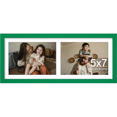 decorUhome 2 5x7 Picture frames Collage Wall Decor with Mat, MD12GN | Green 6x15 Engineered Wood Picture frame, Fits Two 5x7 Photos with Mat, 1 Pack - color: Green, size: 6x15 (2-5x7)