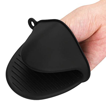 tifanso 1 Pair Heat Resistant Silicone Oven Mitts & Pot Holders for Cooking | Mini Non-Slip Pinch Grip, Food Grade Silicone, Ideal for Air Fryer Baking & Grilling, Easy to Clean & Durable - color: Black