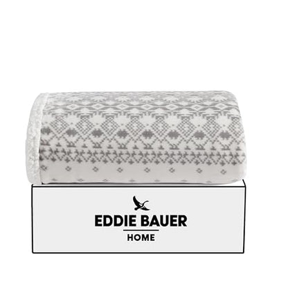 Eddie Bauer - Throw Blanket, Brushed Fleece & Plush Sherpa Bedding, Blanket for Couch & Bed (Fair Isle Peak Grey, 50" x 60") - color: Fair Isle Peak Grey, size: 50" x 60"