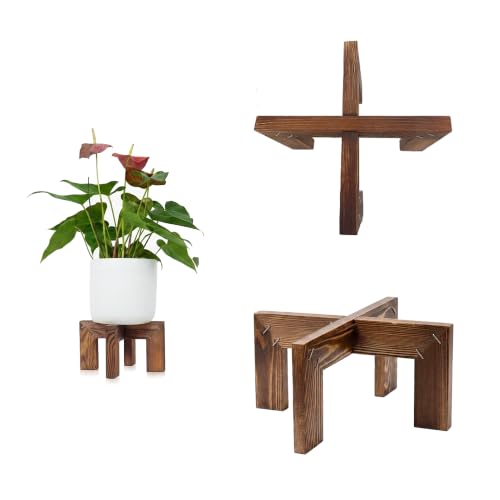 Wood Plant Stand Indoor Outdoor, 9.5 Inch Mid Century Modern Planter Stand, Sturdy Single Wooden Flower Pot Holder, Wood Plant Stand for 9-12 Inch Pots, Living Room Patio Balcony Decor (MEDIUM) - color: MEDIUM