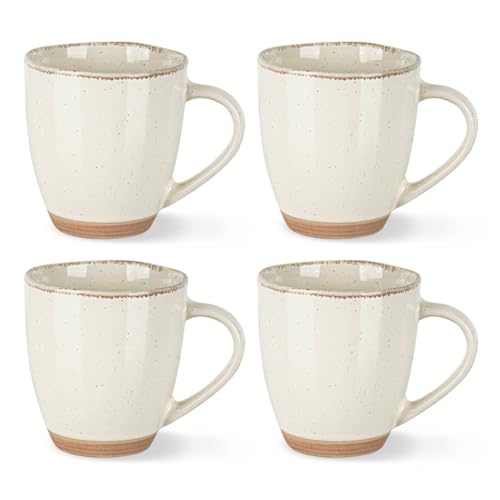 AmorArc 12oz Ceramic Coffee Mugs set of 4, Stylish Coffee Mugs with Rustic Terracotta Underside for Latte/Cappuccino/Milk/Cocoa, Dishwasher&Microwave Safe, Light Beige - color: Light Beige(Handbrush Rim), size: Set of 4