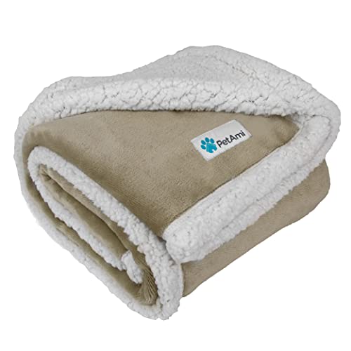 PetAmi Dog Blanket for Medium Small Pets Cats Puppies Kittens, 60x40, Taupe | 460 GSM, Soft Sherpa Fleece Throw, Reversible Plush Couch Cover Protector Crate Carrier Sofa Bed Car Seat, Machine Washable - color: Taupe, size: Large - 60 X 40 Inches