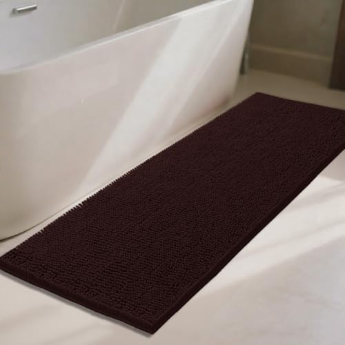 Bathroom Rugs 47x20,Super Absorbent Soft,Thick,Machine Washable Chenille Bath Mat,Non Slip Toilet Floor Rug,Bath Mats for Bathroom Floor, Home Decor Accessories,Coffee - color: Coffee, size: 1'8" x 3'11" (47''x20'' bathroom rugs)